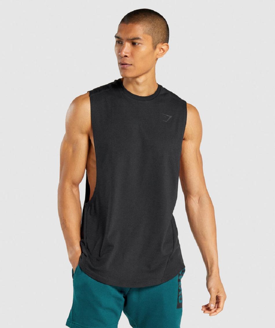 Podkoszulki Męskie Gymshark Bold Drop Arm Czarne | PL 4012CTV